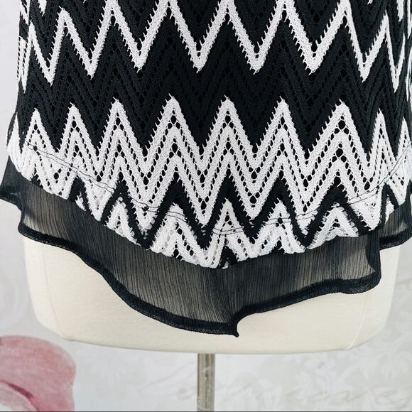 Alfred Dunner Black and White Chevron Blouse Necklace Lace overlay NWT, MEDIUM - Picture 9 of 11